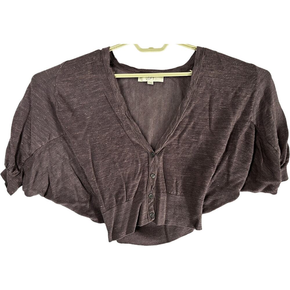 Ann Taylor LOFT Button Up Cardigan S Brown Linen Blend Minimalist Lagenlook